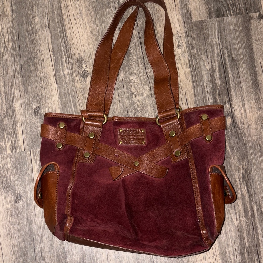 Vintage FOSSIL ADRINA TAN,SADDLE BROWN GENUINE LEATHER+SUEDE
